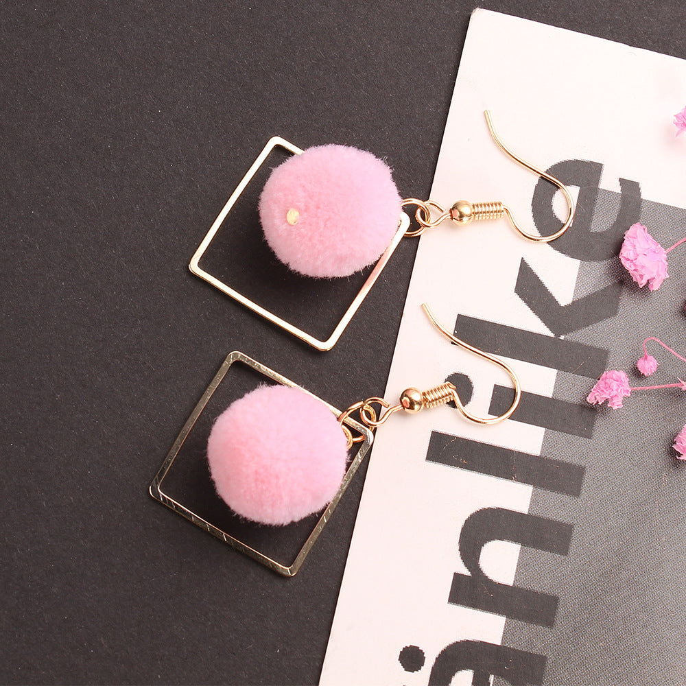 Wholesale Khaki Geometric Diamond Pom Pom Earrings